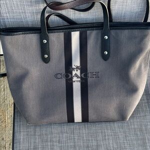 Coach Black and Gray Stripe Tote Bag
